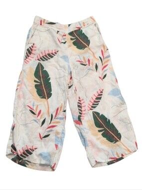 Cynthia Rowley Women's 100% Linen Cropped Pants Sz XL Tropical Print Pink Green